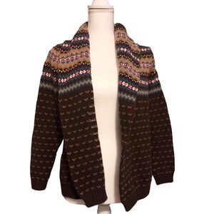 Chaps Western Fair Isle Open Cardigan | Cotton Knit | Petite Small | 100% cotton